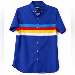 Bang Miami Short Sleeve Shirt button down blue stripes size M